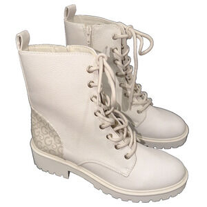 G by Guess Ivory Lace Up Combat Boots Size 9